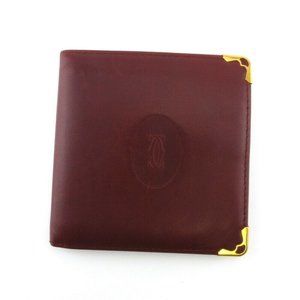 Cartier Two Folded Purse Mastline Bordeaux Leather Auth Used T19767